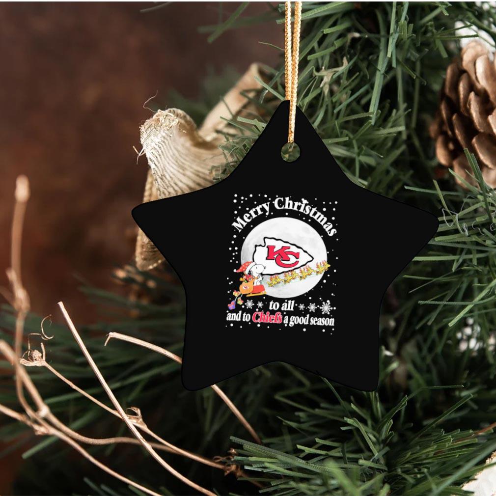 Snoopy Santa riding Woodstock Kansas City Chiefs Christmas ornament